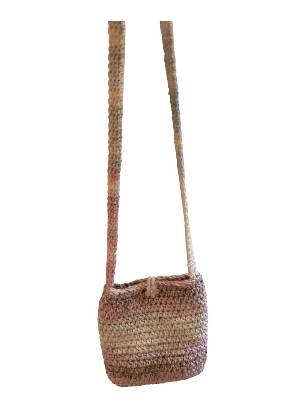 Handmade Crochet Crossbody Bag in Pink and Cream